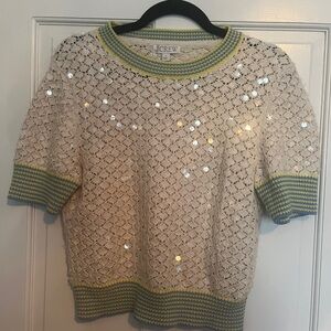 J. Crew Cream and Blue Sequin Sweater size M